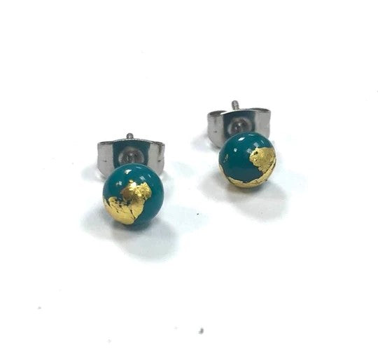 Mini Glass Stud Earrings with 24ct Gold Leaf Handmade by Helen Chalmers
