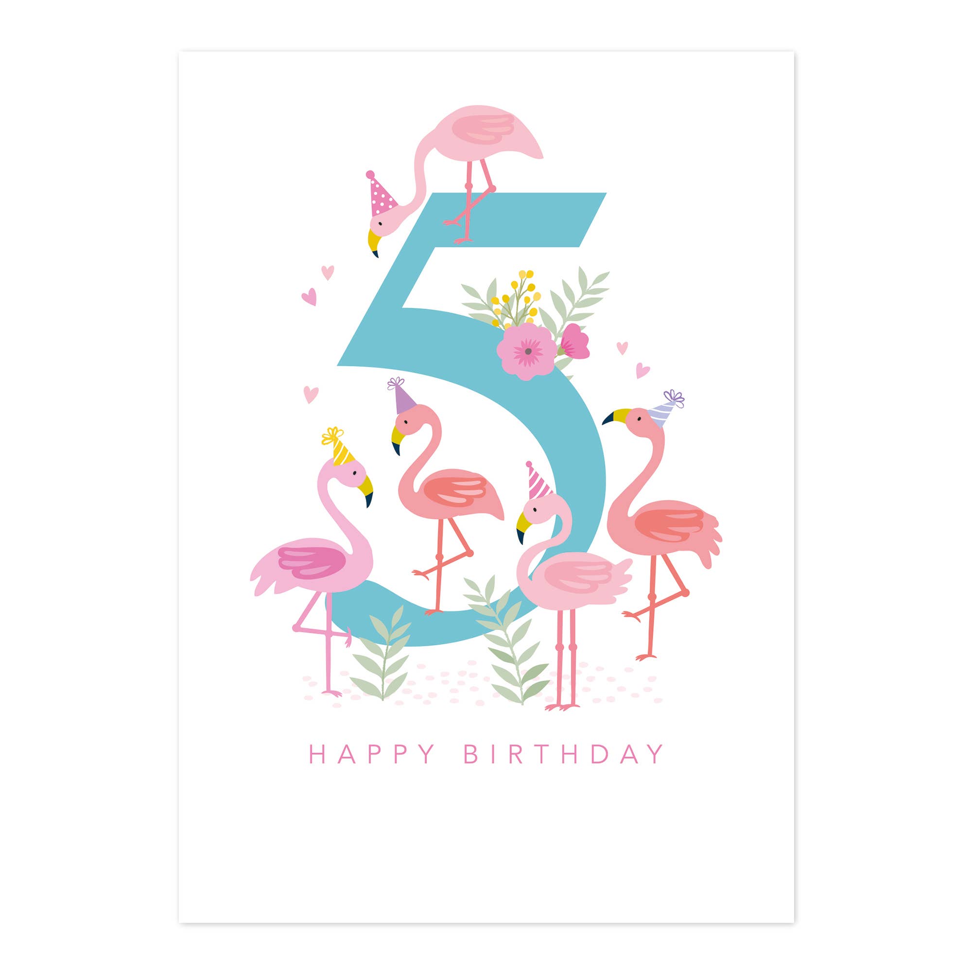 Happy Birthday - Age 5 Flamingo Card