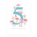 Happy Birthday - Age 5 Flamingo Card