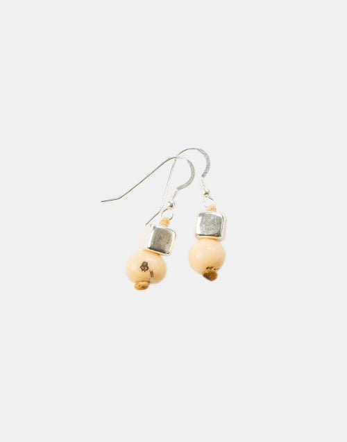 Pretty Pink Acai Seed / Silver Ceramic Cube Earrings