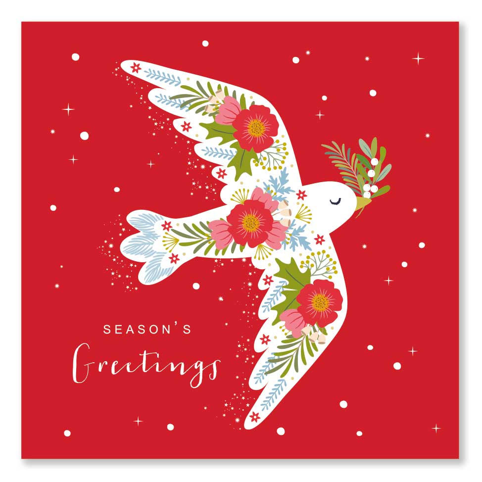 Season's Greetings Floral Dove Christmas Card by Klara Hawkins