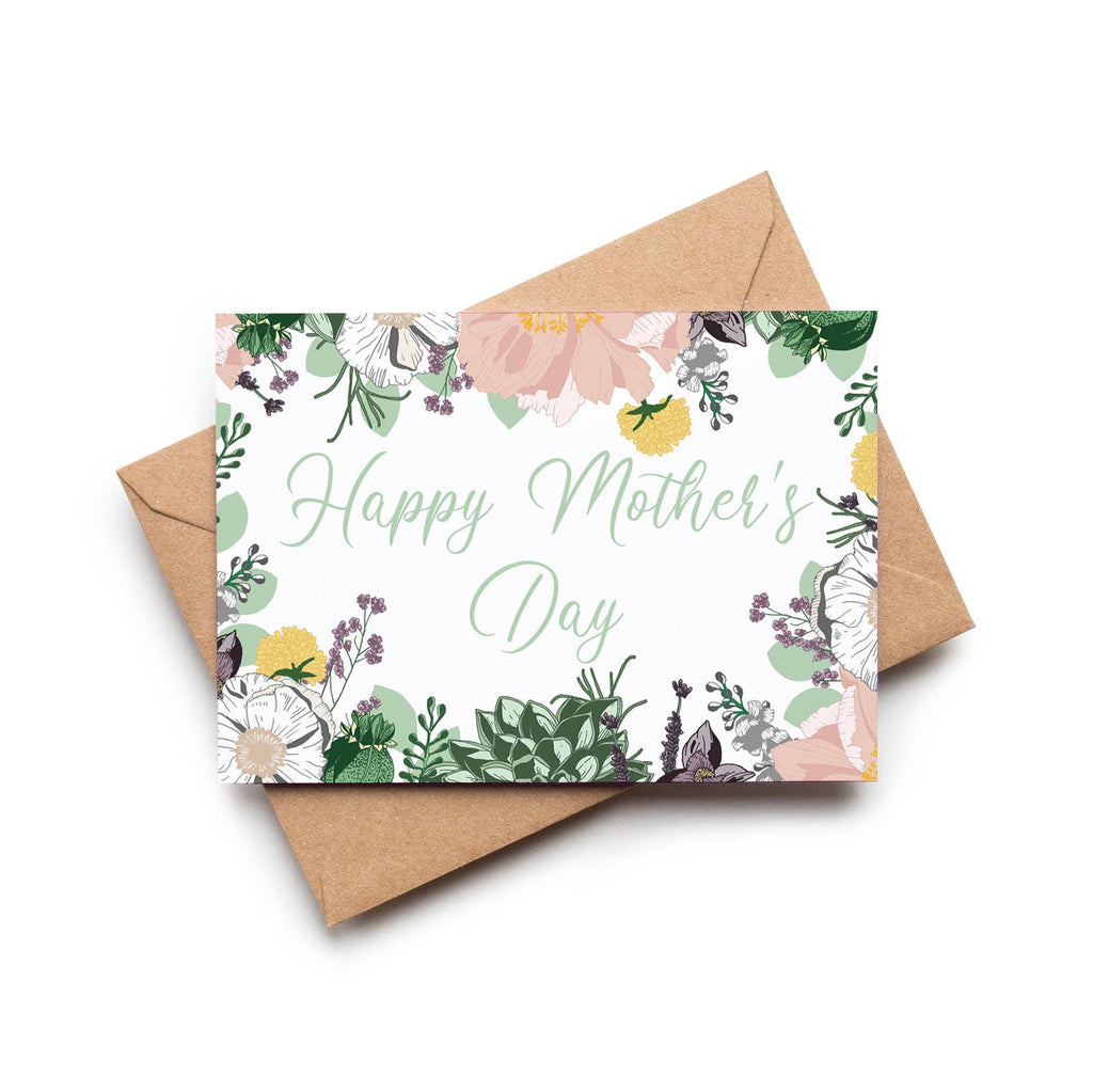 Happy Mother's Day Pastel Mint Green & Pink Floral Card