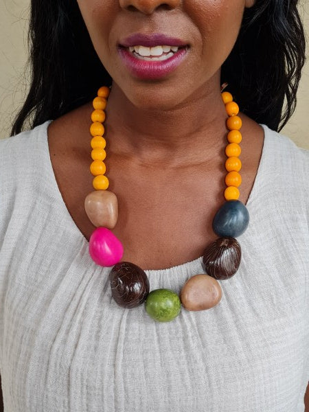 Chunky 'Mistura' Tagua Nut Necklace - Yellow made by Pretty Pink Eco Jewellery