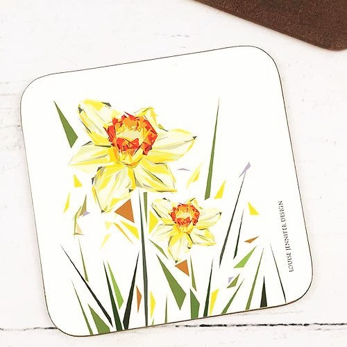 Daffodil Hard Wood Coaster Illustrated by Jennifer Louise Design