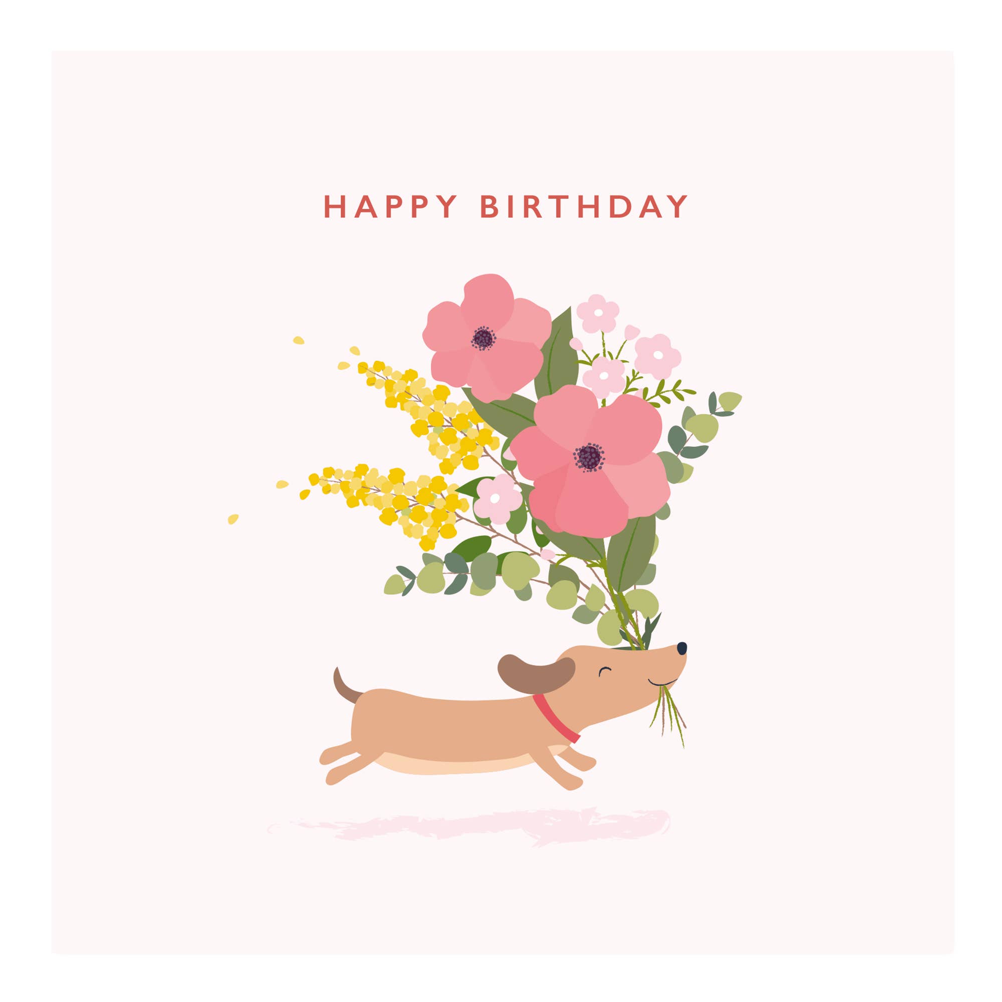 Happy Birthday Card - Little Dog Running With Flowers PIP001