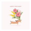 Happy Birthday Card - Little Dog Running With Flowers PIP001