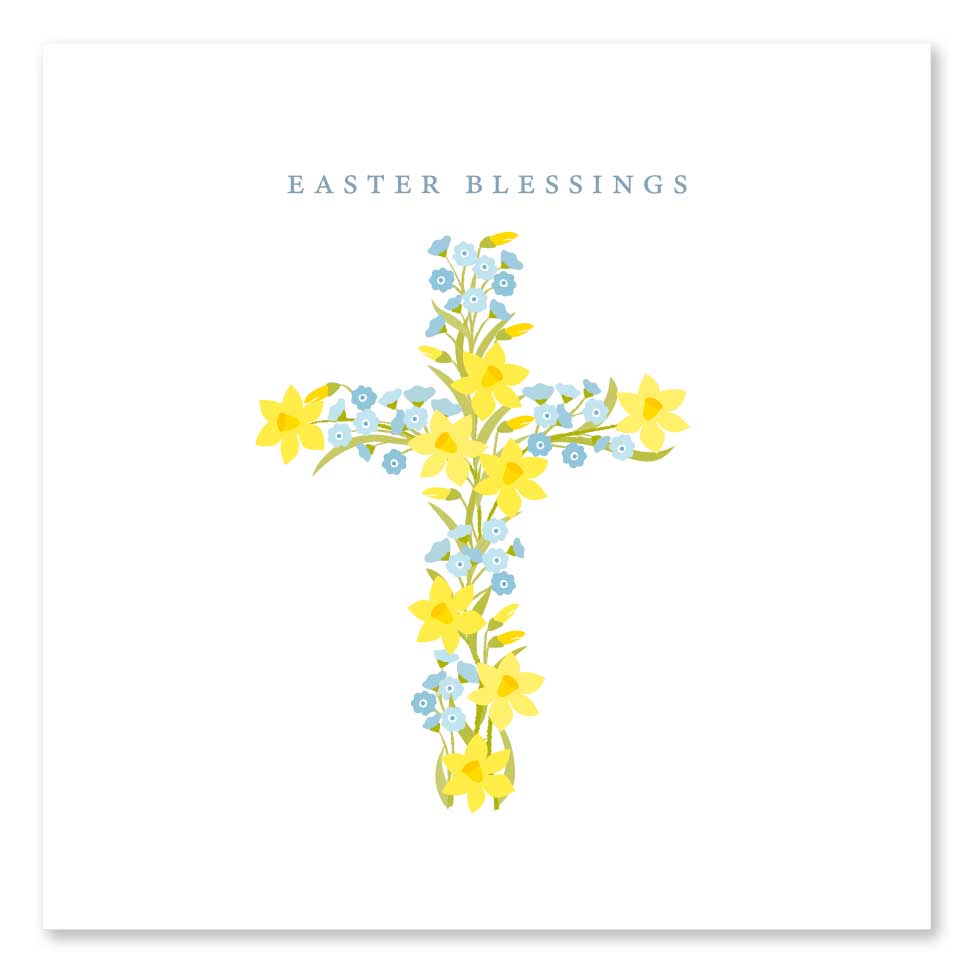 Easter Blessings - Floral Cross Religious Easter card