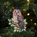 Load image into Gallery viewer, Owl Sustainable Wooden Watercolour Christmas Ornament  by Sophie Brabbins
