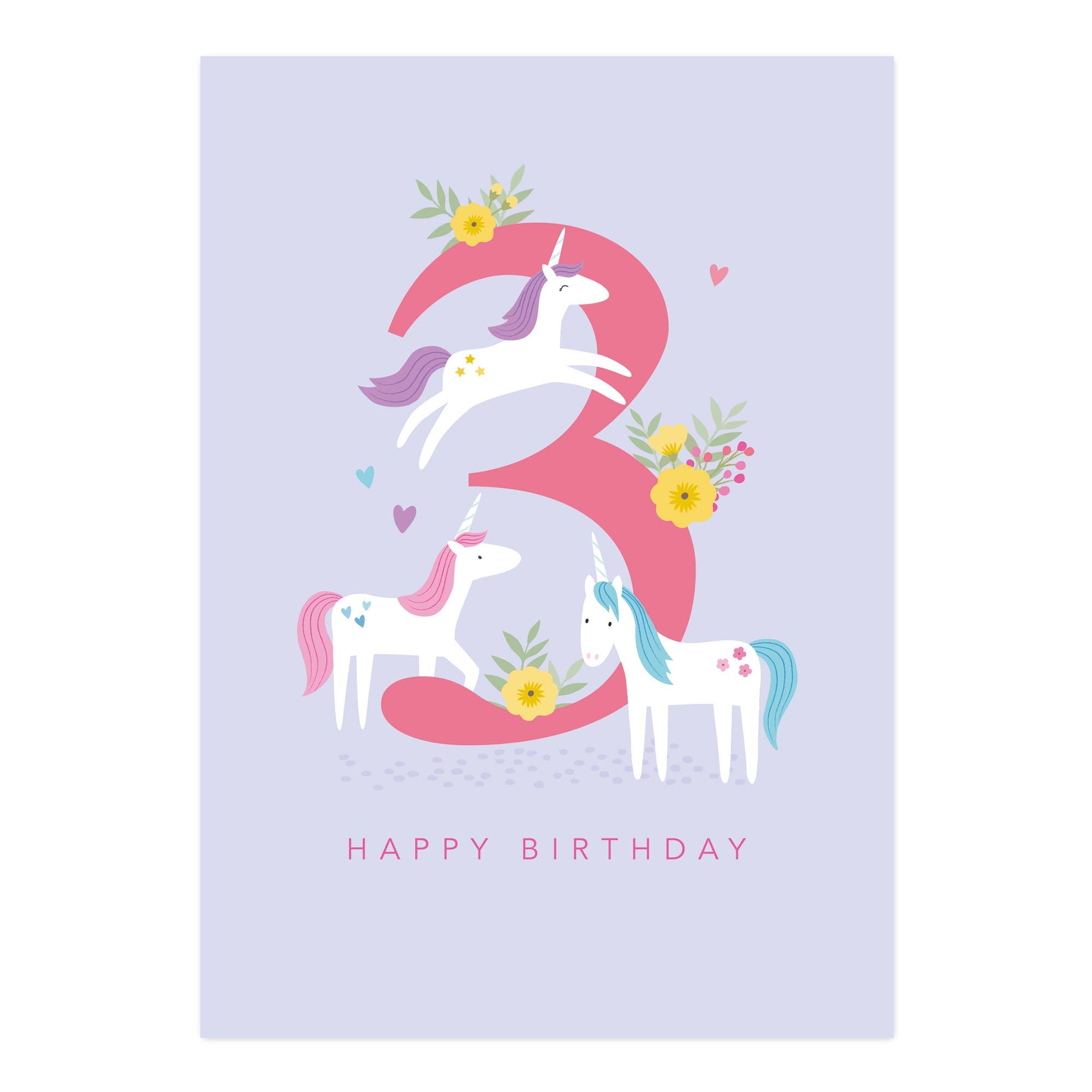 Happy Birthday - Age 3 Unicorn Card