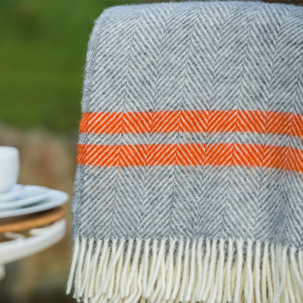 Fishbone 2 Stripe Knee Blanket - Pure New Wool Made in the UK by Tweedmill