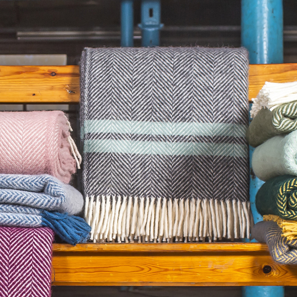 Fishbone 2 Stripe Knee Blanket - Pure New Wool Made in the UK by Tweedmill