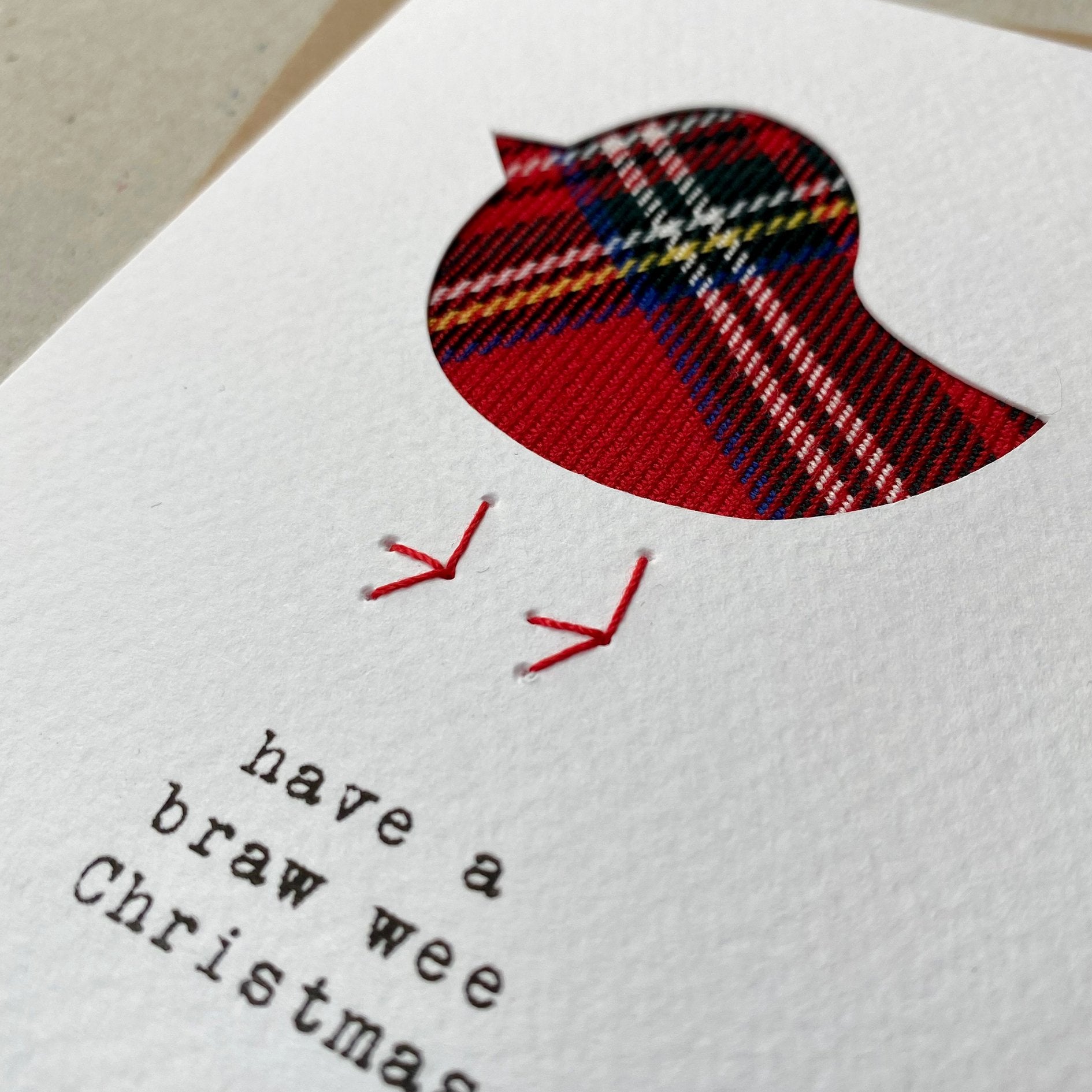 Hand Stitched Tartan Robin Christmas Card made by Hiyapal
