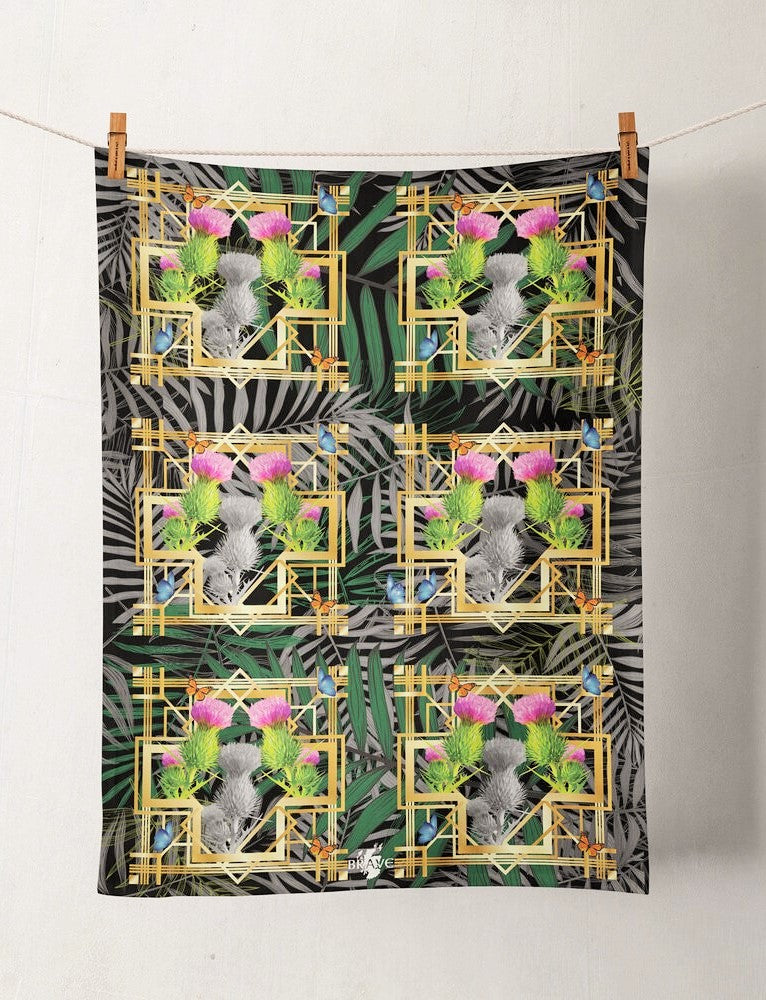 Jungle Thistle Tea Towel Tea Towel designed by Brave Scottish Gifts