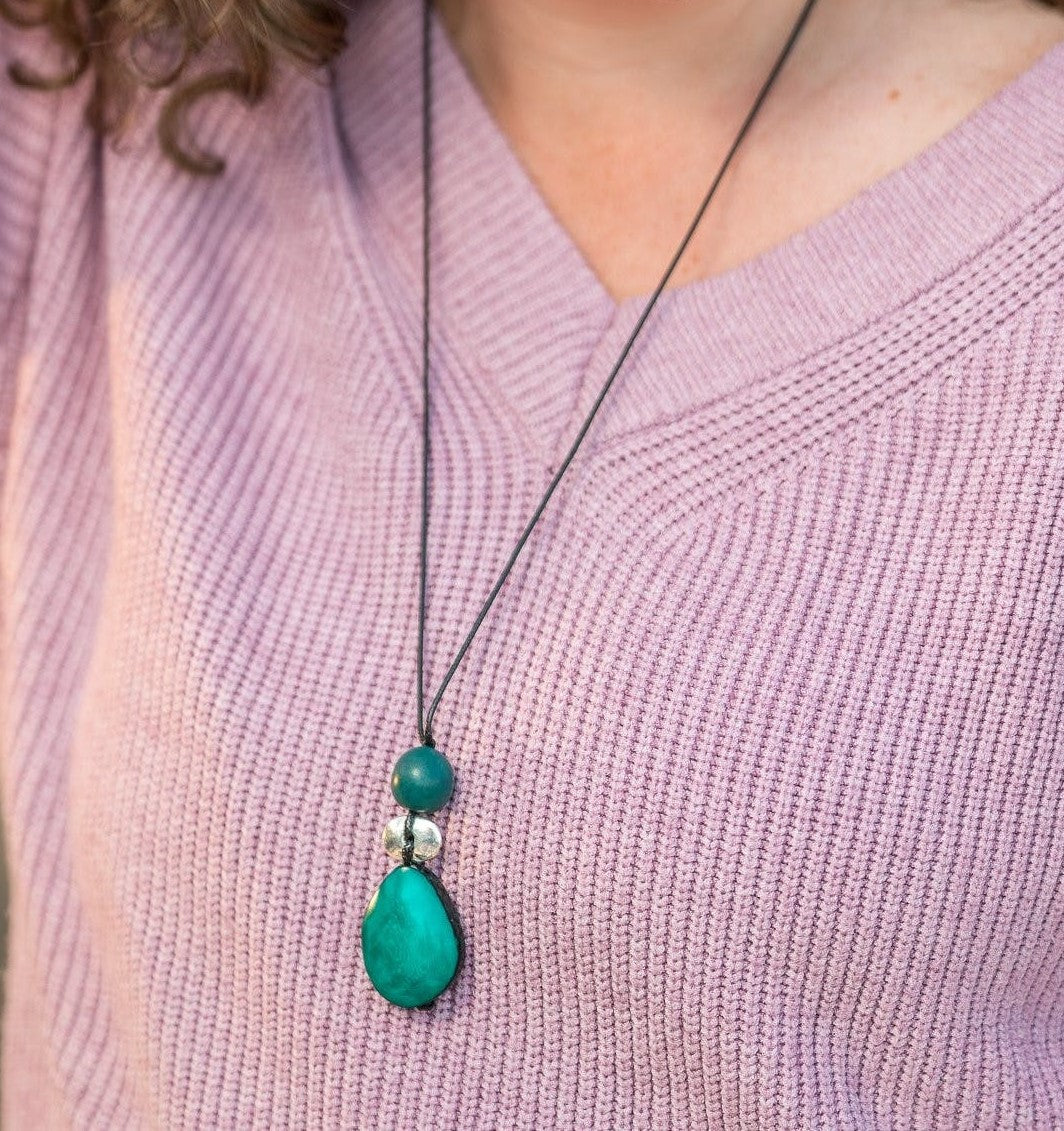 Pretty Pink Long Adjustable Taqua Seed Necklace
