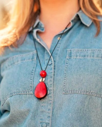 Pretty Pink Long Adjustable Taqua Seed Necklace