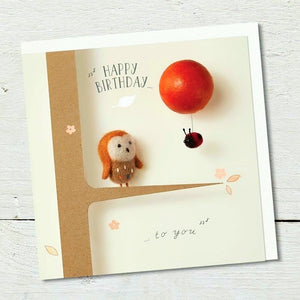 HAPPY BIRTHDAY OWL, LADYBIRD & RED BALLOON CARD