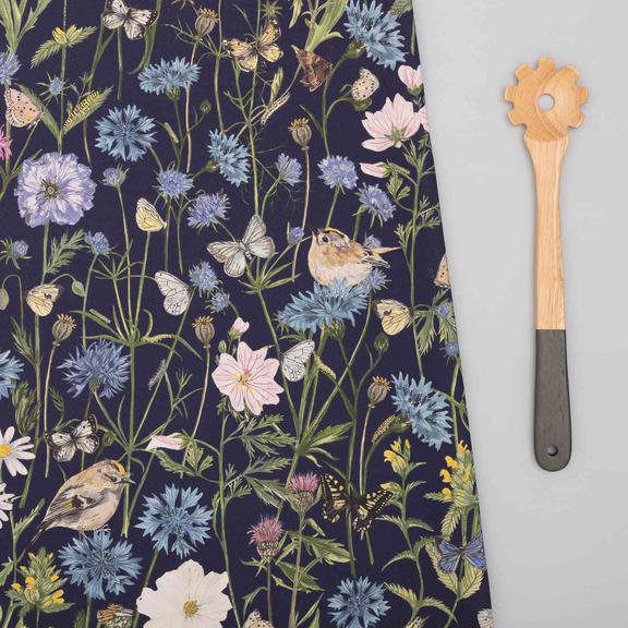 GOLDCREST & CORNFLOWER TEA TOWEL - NAVY Designed by Particle Press