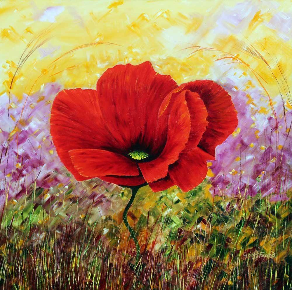 Red Poppy Sunset Art Card by Geoff Foord