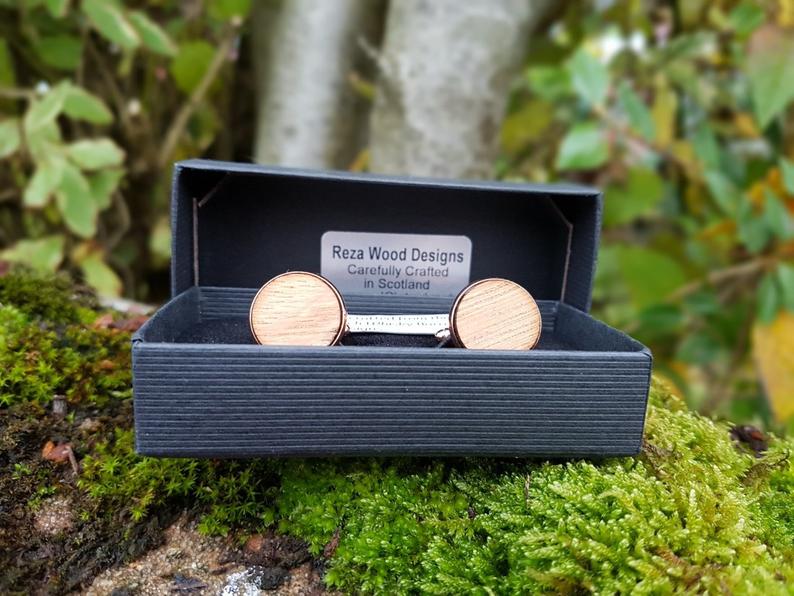 Copper / Whisky Barrel Round Cufflinks
