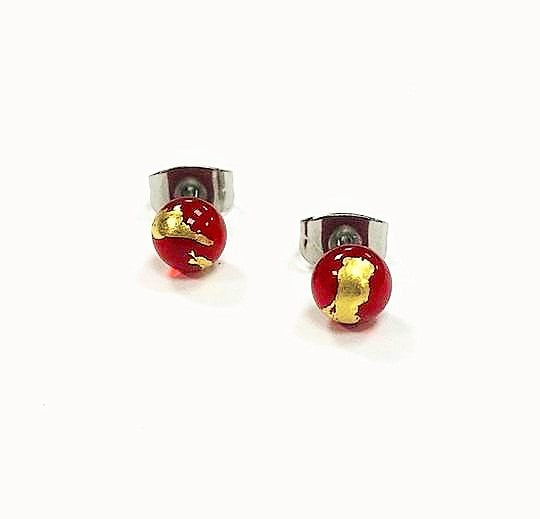 Mini Glass Stud Earrings with 24ct Gold Leaf Handmade by Helen Chalmers