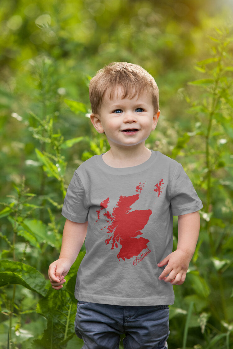Scotland Map - Grey Kids Scottish T-Shirt designed by Brave Scottish Gifts