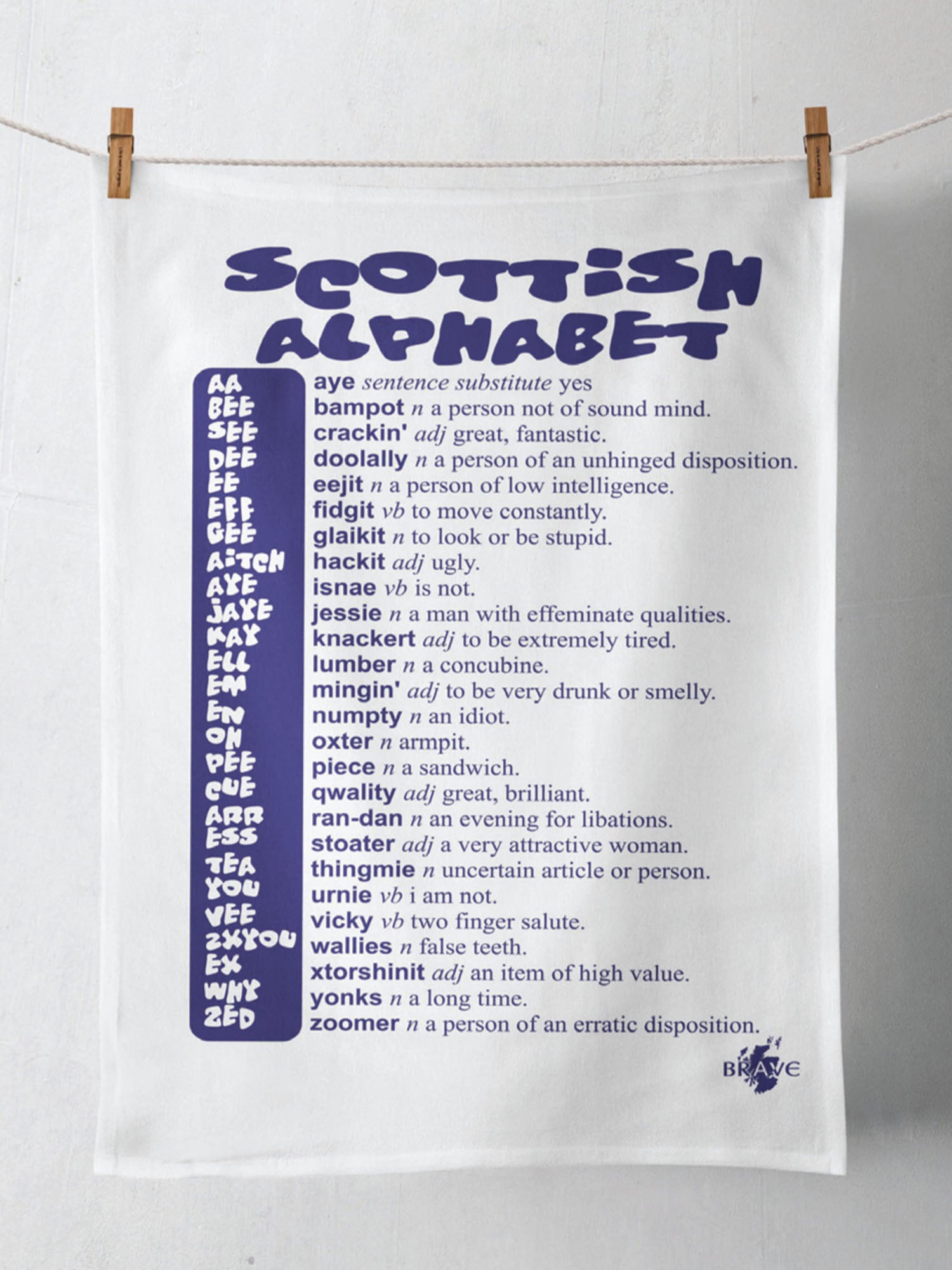 Scottish Alphabet Tea Towel by Brave Scottish Gifts