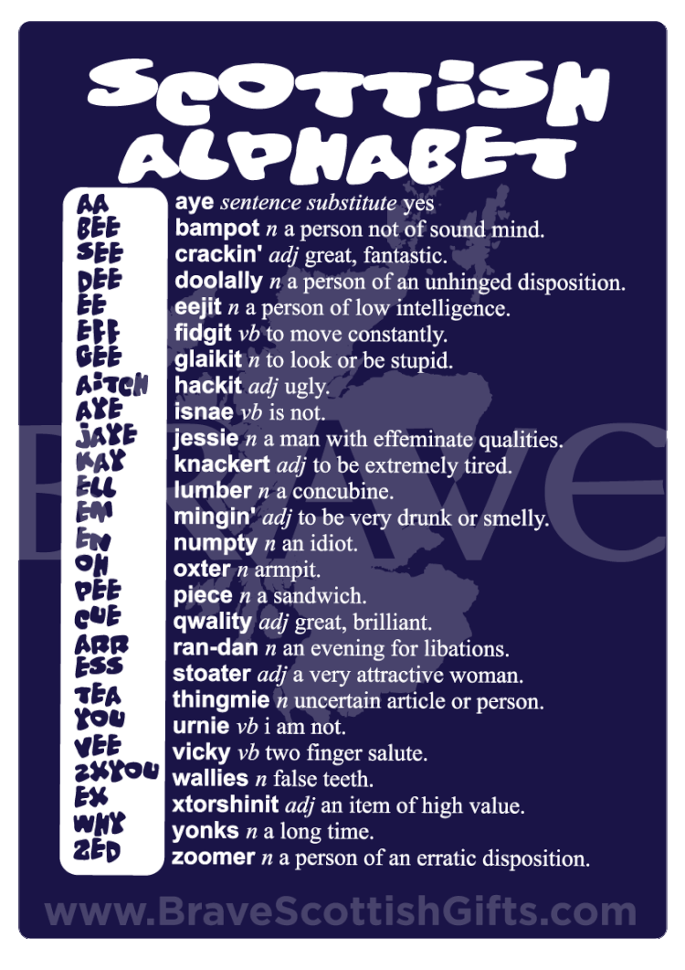 Scottish Alphabet T-Shirt by Brave Scottish Gifts
